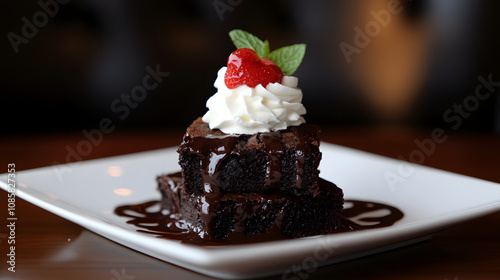 Decadent Chocolate Chipotle Brownies Finished with Whipped Cream for an Indulgent Dessert Experience