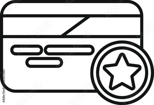 Line drawing of a loyalty card featuring a star indicating bonus program, rewards, and privileges