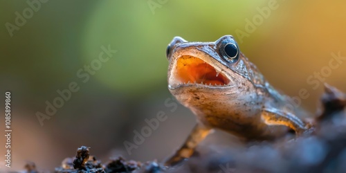 A male mudskipper flaring its dorsal fin, its mouth wide open in a display of dominance