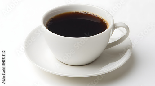 A cup of black coffee with no additives set on a plain white table embodying minimalism and purity.