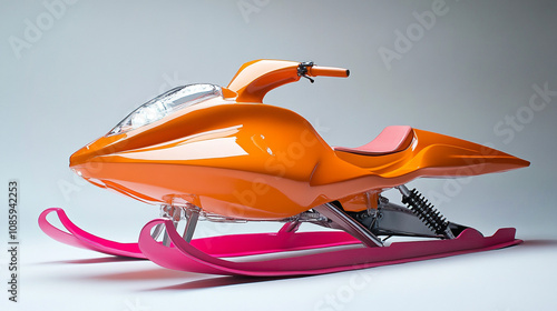 Futuristic Orange Snowmobile Design Snow Scooter Winter Sports Vehicle Extreme Snow Rid