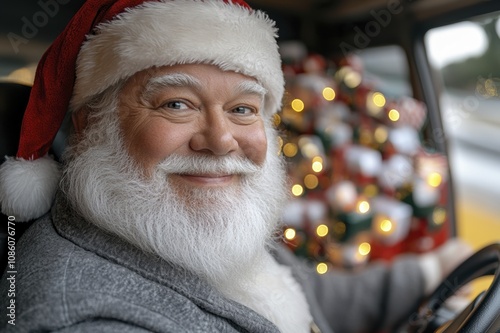 Joyful Santa delivering presents in a festive holiday setting