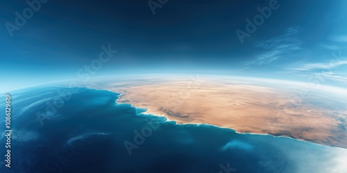 A shot of a desert landmass next to an ocean