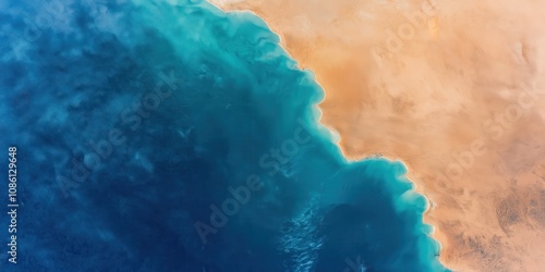 A shot of a desert landmass next to an ocean