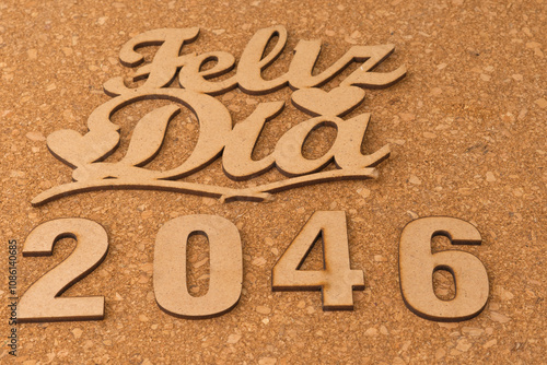 Happy new year 2046 on wooden background