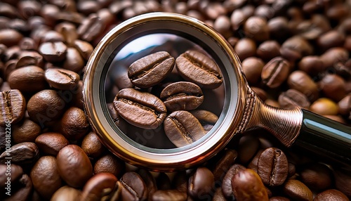 zoomed in on coffee beans the magnifying glass highlights their luxurious texture and sheen capturing the captivating details that contribute to