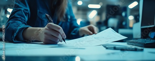 Closeup of an accountant auditing office documents