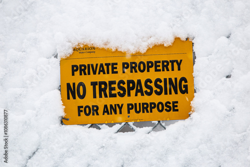 No trespassing sign in winter