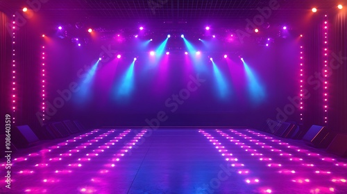 Empty Concert Stage with Colorful Lights