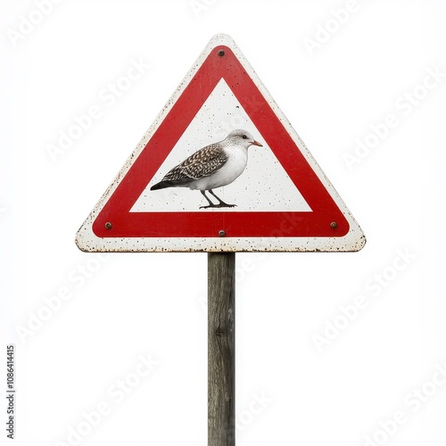 Surreal warning sign, isolated on a white background, combining unexpected elements for a dreamlike, abstract look.