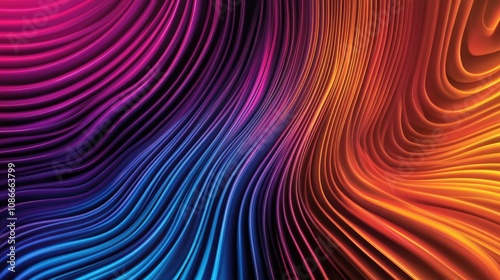 Vibrant flowing waves of neon colors in a three-dimensional design create a hallucinogenic visual experience with smooth gradients and dynamic lines.