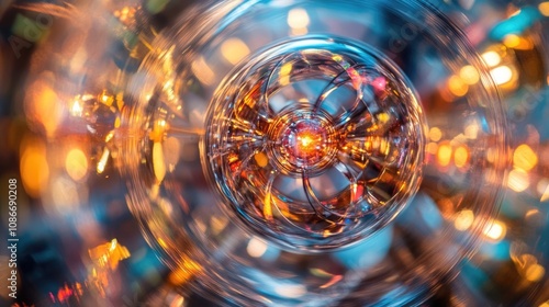 Hyper-detailed close-up of a quark proton, vividly illustrating its intrinsic properties and characteristics as an elementary particle amidst swirling colors and light effects.