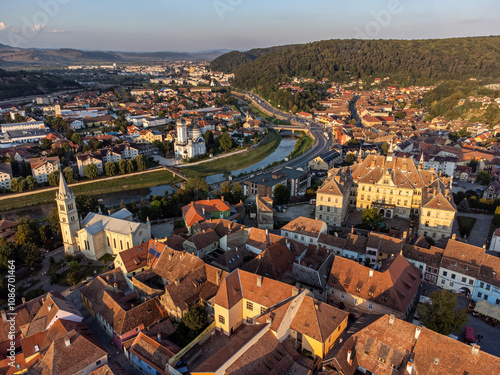 Aerial View of Sighisoara, a Picturesque European City in Romania