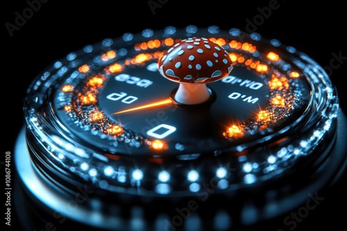 Futuristic mushroom-shaped knob on glowing dial interface for sci-fi concept