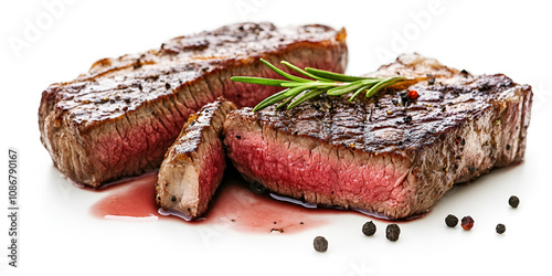 steak with blood on a white background