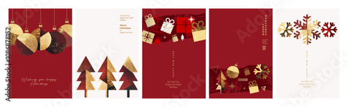 Christmas and New Year Greeting Cards. Vector illustration concepts for greeting card, party invitation card, website banner, social media banner, marketing material.