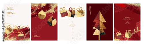 Set of illustrations on the theme of Christmas and New Year. Vector concepts for greeting card, party invitation card, website banner, social media banner, marketing material.