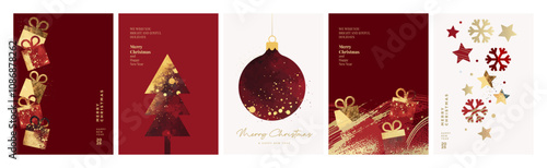 Christmas and New Year Cards Collection. Modern abstract vector illustrations for greeting card, party invitation card, website banner, social media banner, marketing material.