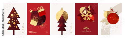 Set of Christmas and New Year Cards. Modern vector illustration concepts for graphic and web design, social media banner, marketing material.