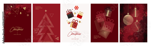 Christmas and New Year Cards Collection. Modern abstract vector illustrations for greeting card, party invitation card, website banner, social media banner, marketing material.