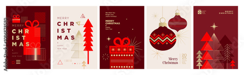 Christmas and New Year Greeting Cards. Vector illustration concepts for greeting card, party invitation card, website banner, social media banner, marketing material.