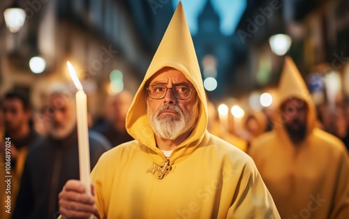 Religious Procession with Candles at Night