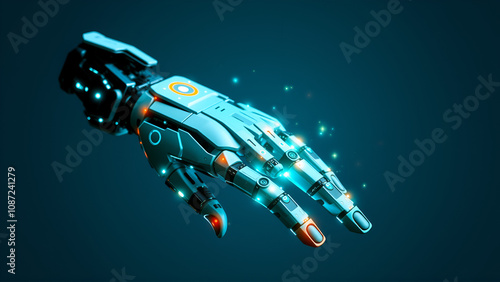 Futuristic robotic hand with digital interfaces , technology, artificial intelligence, cybernetics