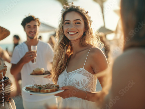 Piękne młode kobiety na przyjęciu na plaży