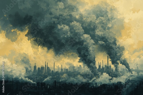 Industrial Cityscape with Dense Smoke Pollution