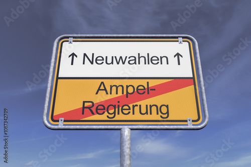 Ortsschild - Ortstafel - Ampelregierung - Neuwahlen - Himmel - Wolken - Deutschland