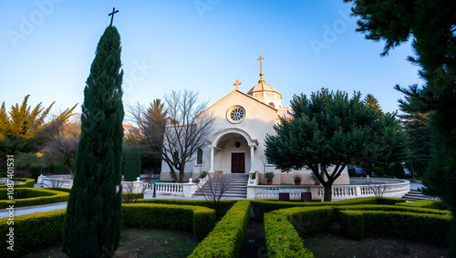 Haifa, Israel, January 10, 2023: The garden of the Stella Maris Monastery which is located on Mount Carmel in Haifa city in northern Israel