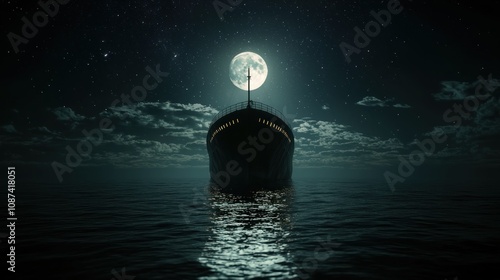 A symbolic representation of a ship under the moonlight, with an emotional focus on the impact of the transatlantic slave trade