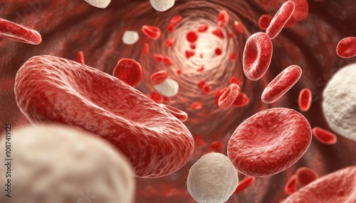 Microscopic view of blood vessels showing red and white blood cells, representing vascular conditions like atherosclerosis.