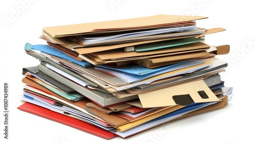 Organized stack of business files on a modern desk, isolated on white with room for additional promotional elements.