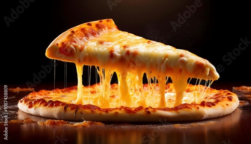 delicious cheese pizza where the cheese runs off the pizza