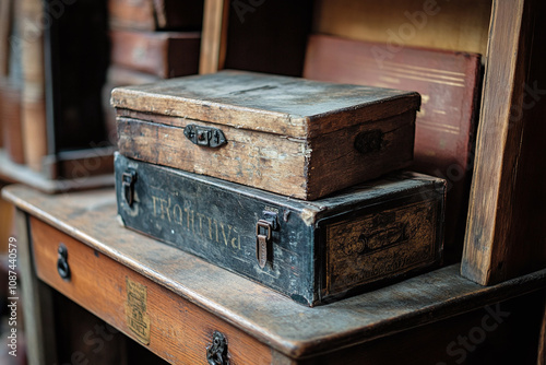 Telegraph office time capsule, antique wood textures.