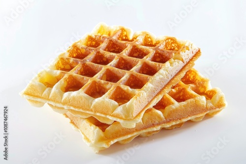 Liege Waffle. Belgian Baked Dessert - Plain Waffles on White Background