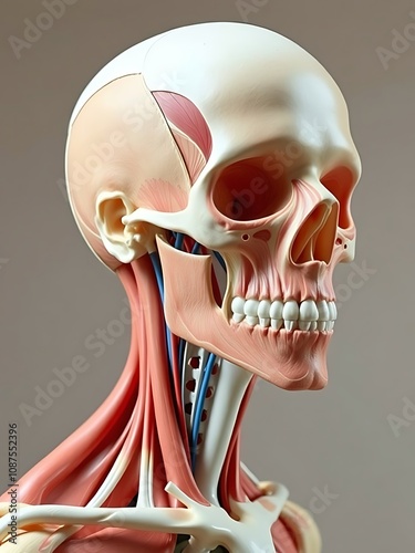 Detailed 3D Render of Human Head and Neck Anatomy. AI Generated