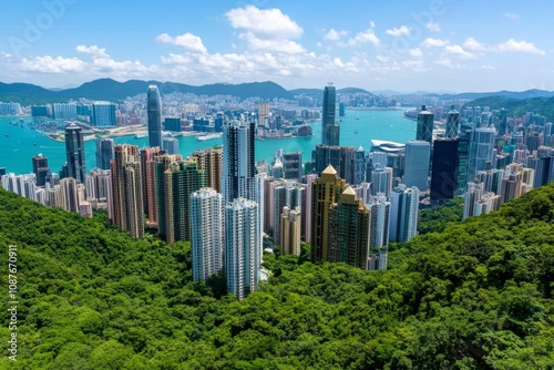 A dense skyline of a megacity with skyscrapers of varying heights packed closely together