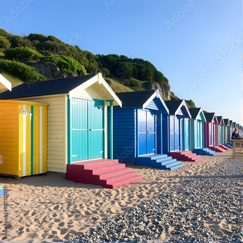 Colorful beach huts on the French Opal Coast