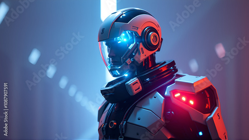 A man of the future in a state-of-the-art cybernetic suit. The concept of cybernetics