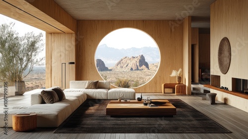  which is not publicly available. This list prioritizes highly relevant and commonly searched terms... Modern minimalist desert home interior with circular window.