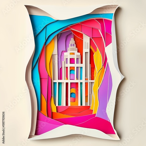 Dayton, Ohio, paper cut illustration - A paper cut of a building with a window