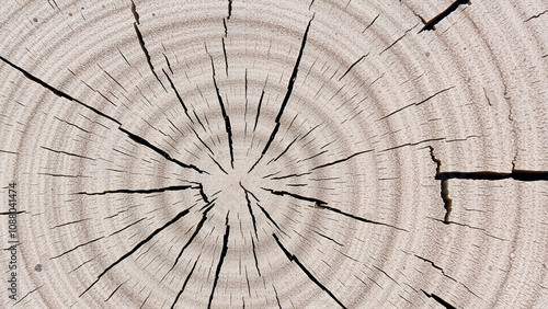 A cross section of a tree trunk, showing the growth rings.