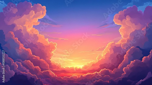 Vibrant Sunset Over Lush Clouds: A Tranquil Landscape of Color and Serenity