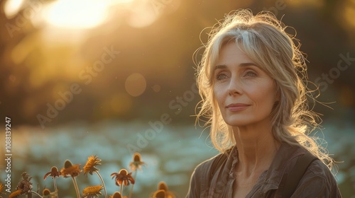 middle aged Caucasian woman giving eulogy at outdoor funeral ceremony