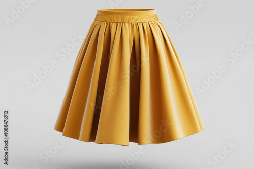 Yellow skirt with pleat detailing, paired with a white top and black heels, on a city street during a sunny day.