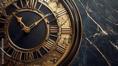 Antique Clock Face with Roman Numerals on Dark Marble Background AI Generated