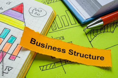 Business structure and notes in notebook. Organizational planning and strategy development.