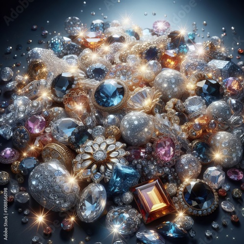 Glittering Gems A sparkling glittering hoard of precious gems an